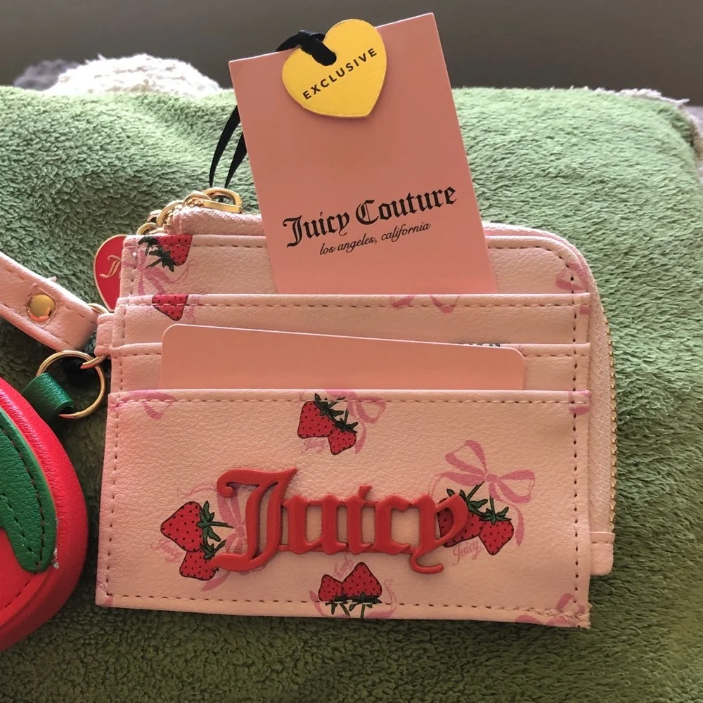 Juicy Couture Pink Cardholder Wristlet with Red & Green Strawberry Charm